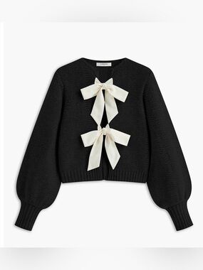 Commense Black Crew Neck Bow Knit Sweater